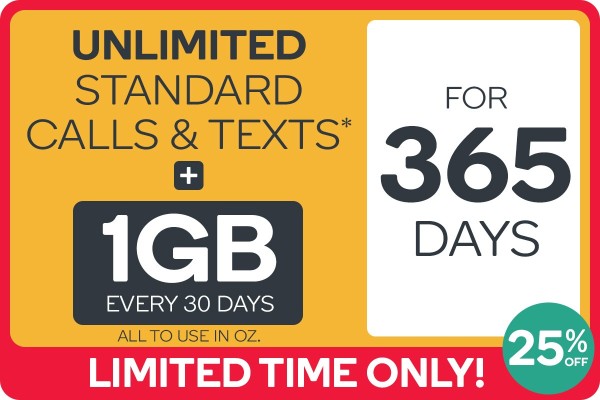 $10.90 for Unlimited Standard National Calls/Text + 1GB! ==> per 30 days, when you prepay $132.59 for 365 day access