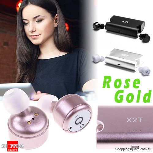 X2T Mini Twins Wireless Bluetooth Stereo In-Ear Headset Earphones Headphones Rose Gold Colour. Now $29.95