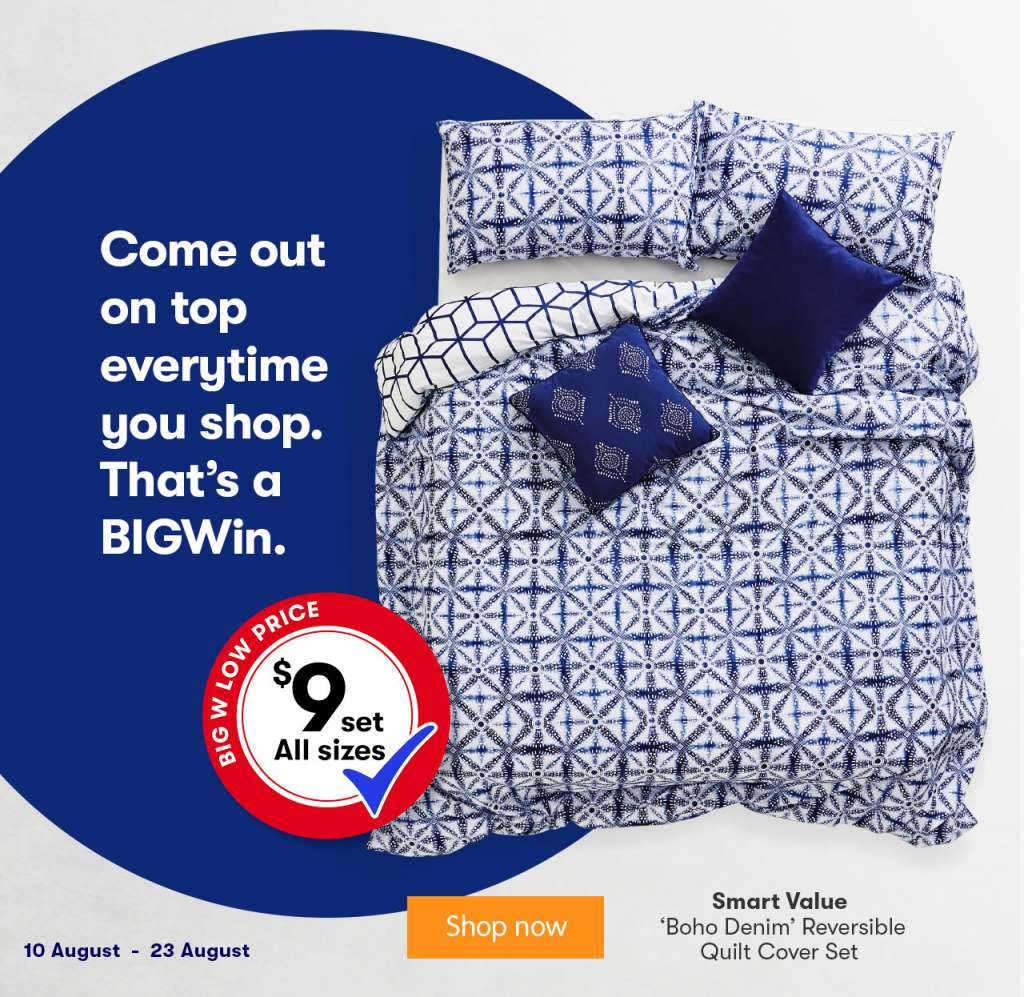 Be Bold and Brilliant With Our New Homeware Range! Smart Value Boho Denim Reversible Quilt Cover Set. Only $9.00