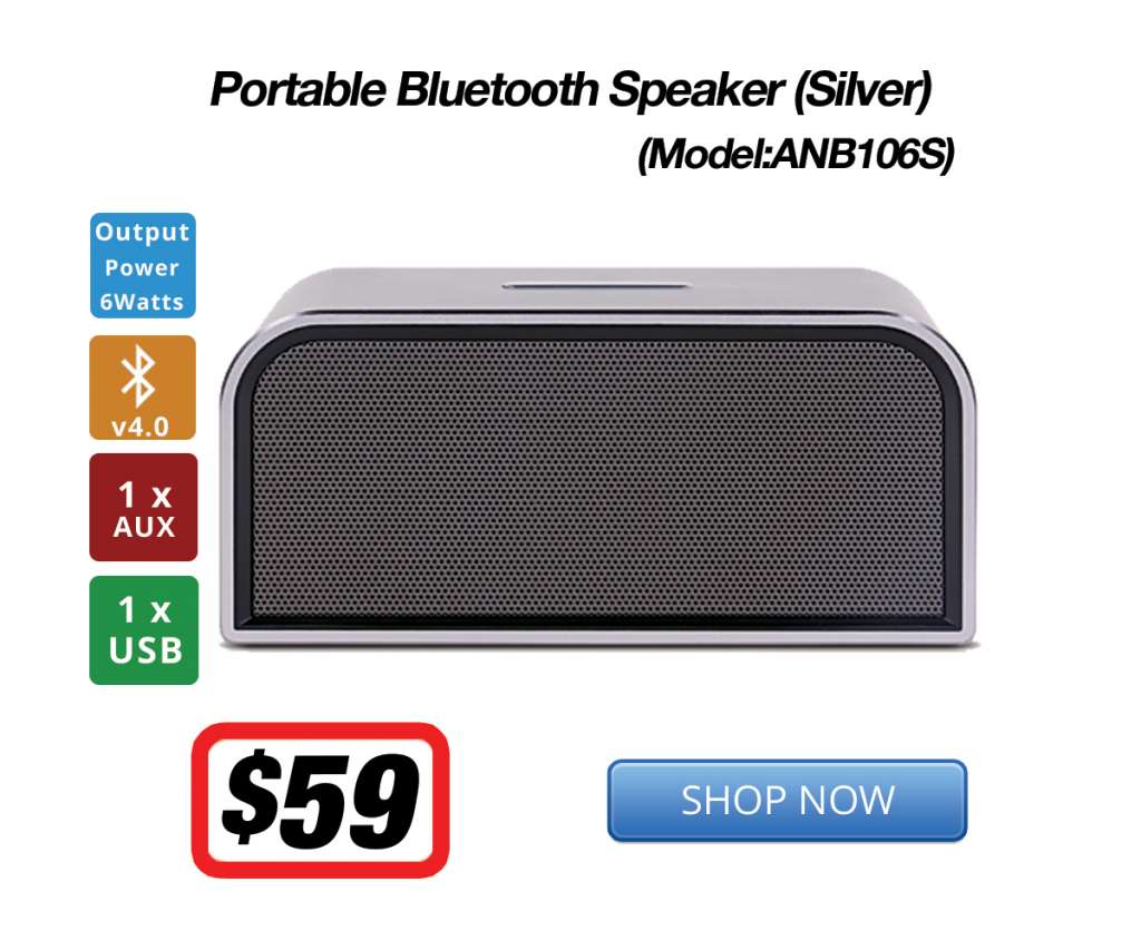 Portable Bluetooth Speaker (Silver) $59
