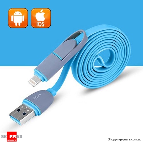 2IN1 USB Data Charger Sync Cable For iPhone Android Samsung Blue Colour