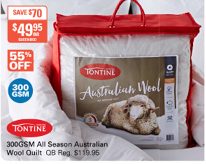 Tontine 300gsm Aust Wool Now: $49.95 Was: $119.95