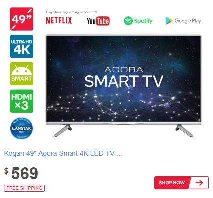 Kogan 49″ Agora Smart 4K LED TV (Series 9 MU9000). Only $569