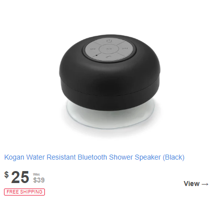 Kogan Water Resistant Bluetooth Shower Speaker (Black) only $25