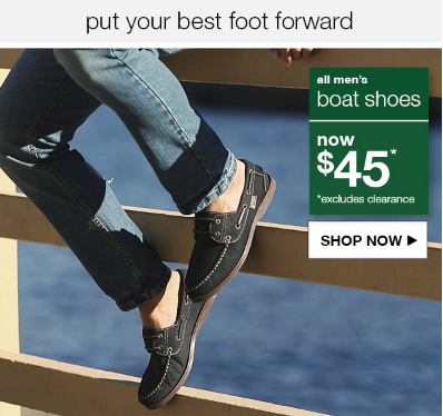 Walk this way: $45 men’s boat shoes.