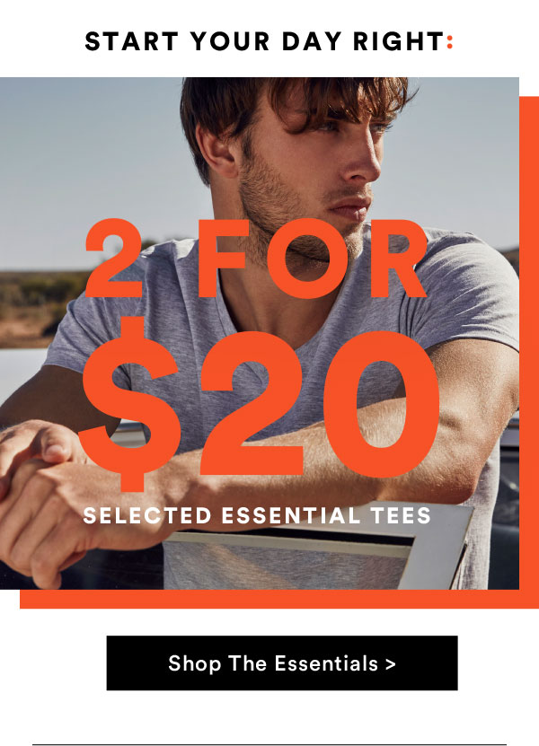 Selected Men’s Essential Tees … 2 for $20