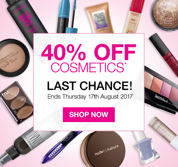 Last chance for 40% off cosmetics!