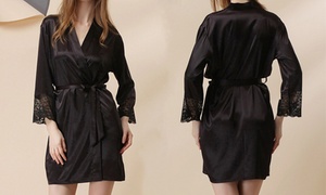 Women’s Short Kimono Robe with Oblique V-Neck: One ($16) or Two ($26)