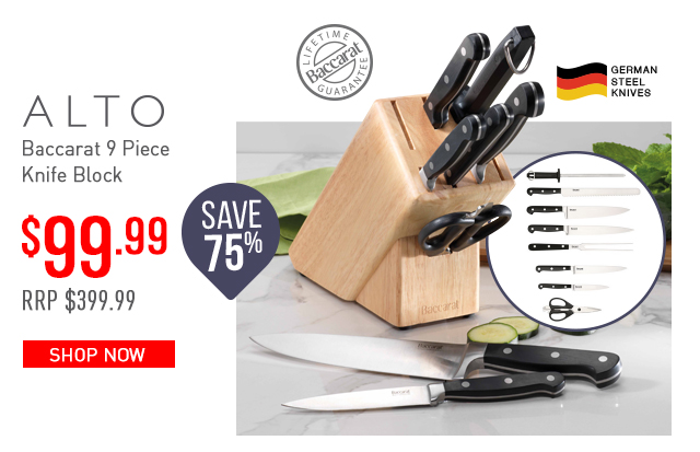 Baccarat Alto 9 Piece Knife Block Now at $99.99