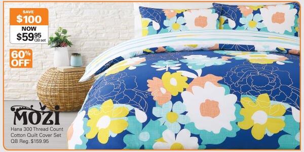 60% Off Mozi Hana Cotton Quilt Cover Set – Only $59.95
