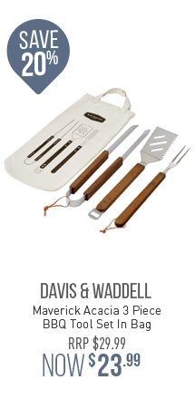 Davis & Waddell Maverick Acacia 3 Piece BBQ Tool Set In Bag for $23.99