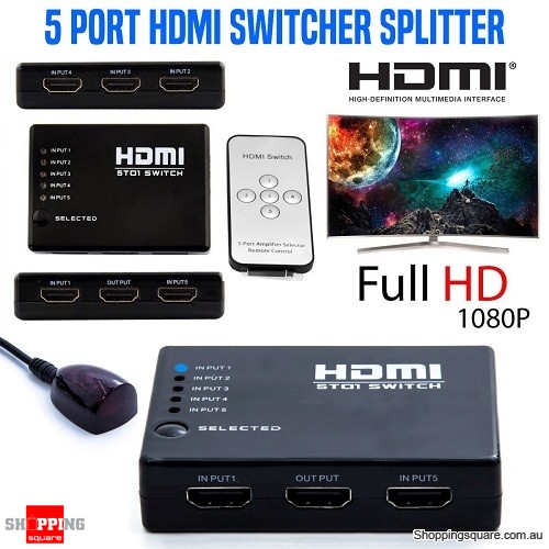 Port HDMI Splitter Switch Hub with IR Remote Control Supported 1080P Full HD for HDTV Video ONLY $6.95