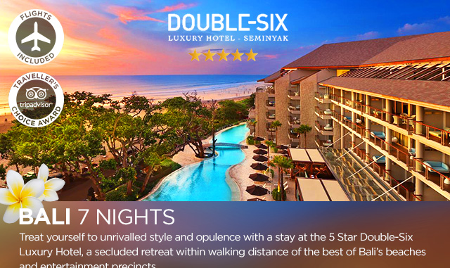 BALI: 7 Nights at the Double-Six Seminyak Including Flights for Two – (PER)  ONLY $2,498