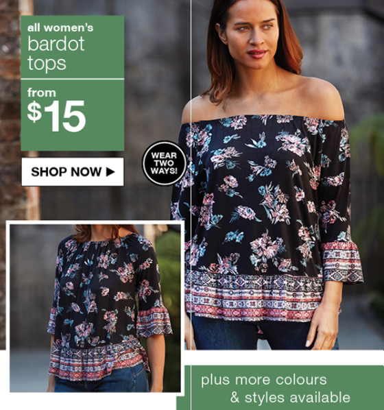 Open quick for $15 women’s bardot tops!