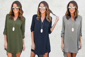 Chiffon Long Sleeve Mini Dress  Only $19