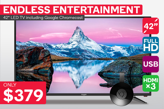 Kogan 42″ LED TV (Series 7 QF7000) including Google Chromecast for $379