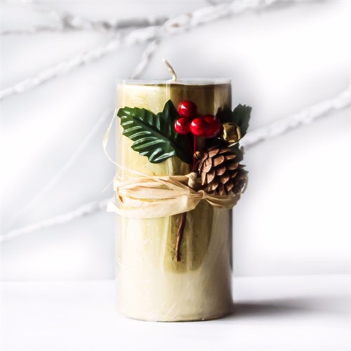 Ambrosia Festive Medley 15cm Holly Candle Gold NOW $21.59 (RRP $35.99)