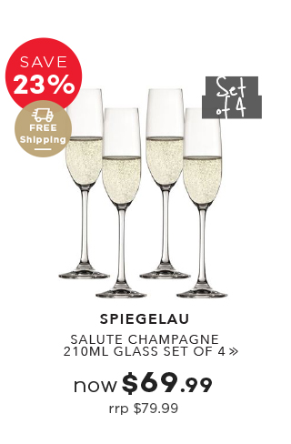 FREE Shipping for all your Christmas Shopping! Spiegelau Salute Champagne 210ml Glass Set of 4 NOW $69.99 (RRP $79.99)