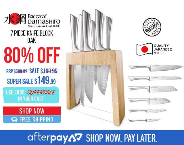 SUPER SALE! Baccarat Damashiro 7 Piece Knife Block Oak ONLY  $199.99 (RRP $699.99)