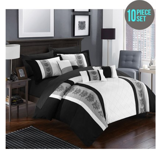 Chic Home Bedding Adam 10 Piece Comforter Set Queen White NOW $145.00 (RRP $271.00)