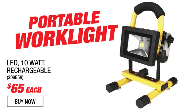 Have you started your Christmas shopping yet? Portable Worklight – LED, 10 Watt, Rechargeable  NOW $65.00 each (was $89.86 each)