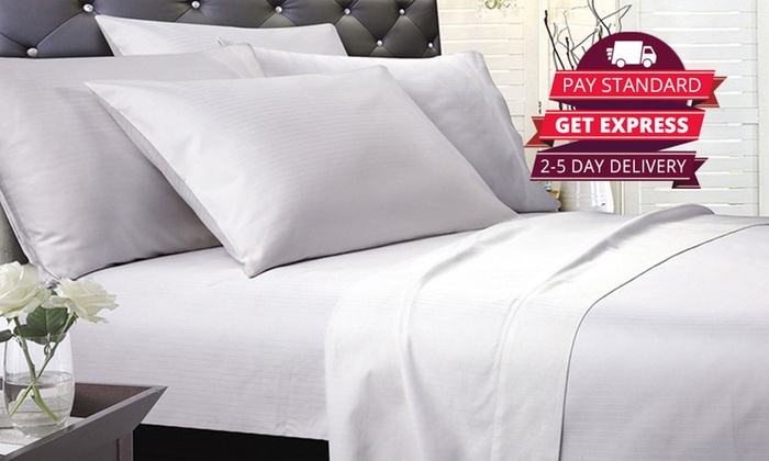 1200TC Cambridge Stripe or Plain Dyed Cotton Sheet or Stripe Quilt Cover Set – Queen ($69) or King ($79)