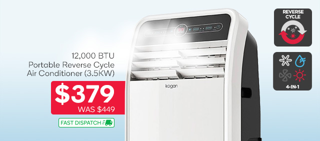 Summer’s LOWEST Prices! Kogan 12,000 BTU Portable Air Conditioner (3.5kW, Reverse Cycle) ONLY $379 + Delivery (Was $449)