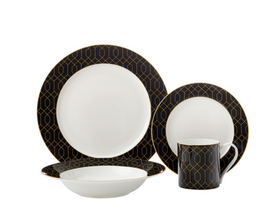 CASHMERE NOCTURNE 16PC DINNERSET BLK/GLD NOW: $99.97 (WAS: $199.95)