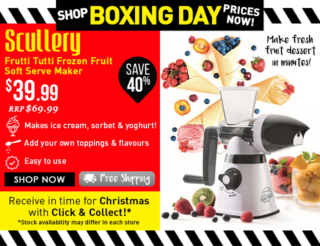 Shop Boxing Day NOW! Up to 70% off | Scullery Frutti Tutti Frozen Fruit Soft Serve Maker ONLY $39.99 (RRP $69.99)