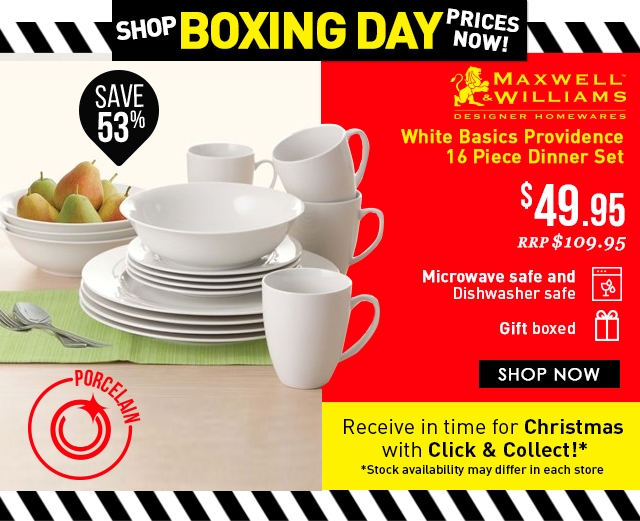 Shop Boxing Day NOW! Up to 70% off | Maxwell & Williams White Basics Providence 16 Piece Dinner Set NOW $49.95 (RRP $109.95)