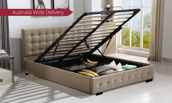 From $219 for a Gas Lift Fabric or PU Leather Storage Bedframe in a Choice of Size and Colour