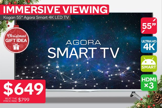 Crazy Prices! Kogan 55″ Agora Smart 4K LED TV (Series 9 MU9000) PROMO PRICE $649 + Delivery (RRP $799)