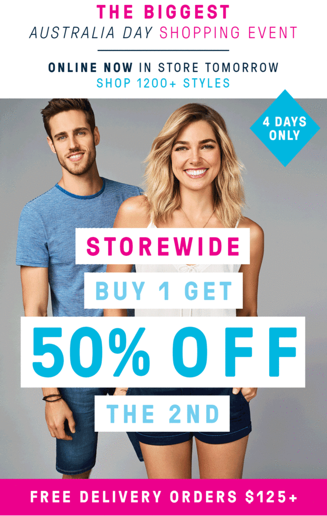 The BIGGEST Australia Day Shopping Event with buy 1 get the 2nd 50% off storewide