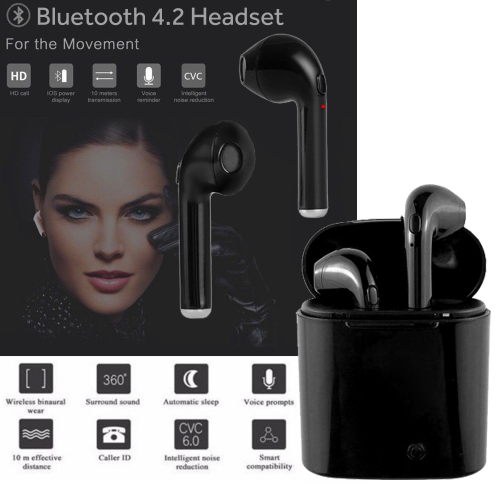 i7s Wireless Stereo Bluetooth 4.2 Earphones with Charging Box for iPhone Android – Black NOW $9.95