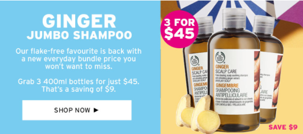 Summer Sale Savings of up to 50% |  3 Jumbo Ginger Shampoos for $45