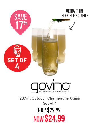 SAVE 17% | Govino 237ml Outdoor Champagne Glass Set of 4 NOW $24.99 (RRP $29.99)