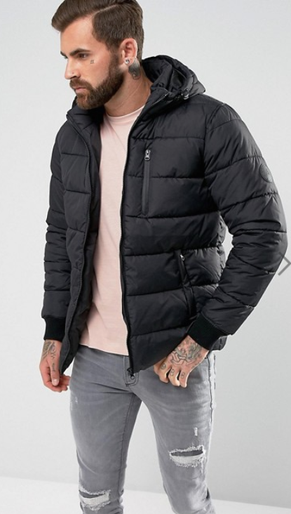 River Island Puffer Jacket With Hood In Black now £65.00