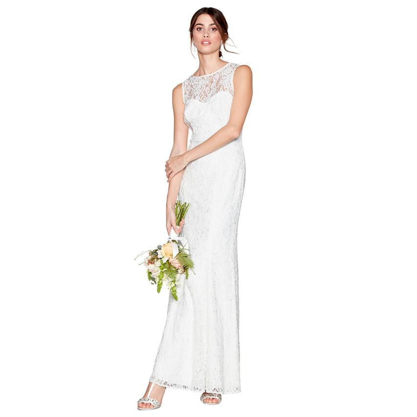 Debut – Ivory lace ‘Elaine’ high neck full length wedding dress Now $252.00