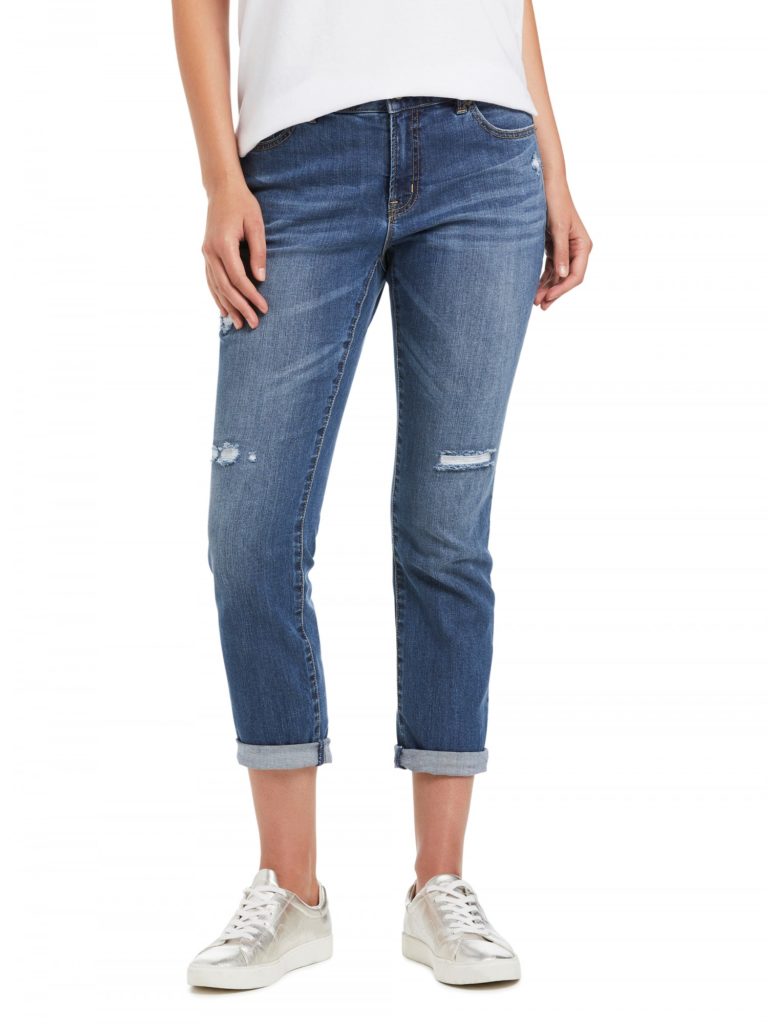 Mid Denim Distressed Relaxed Jean $119.95