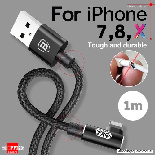 1M Baseus Lightning Compatible Data Sync Cable Charger for iPhone X 8 7 6 S Plus 5 iPad Black Colour $8.06 (Was: $8.95)