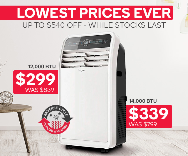 Air Con CLEARANCE – Over $1500 of Savings Inside! Kogan 12,000 BTU Portable Air Conditioner (3.5kW, Reverse Cycle) NOW $299 + Delivery (Was $839)