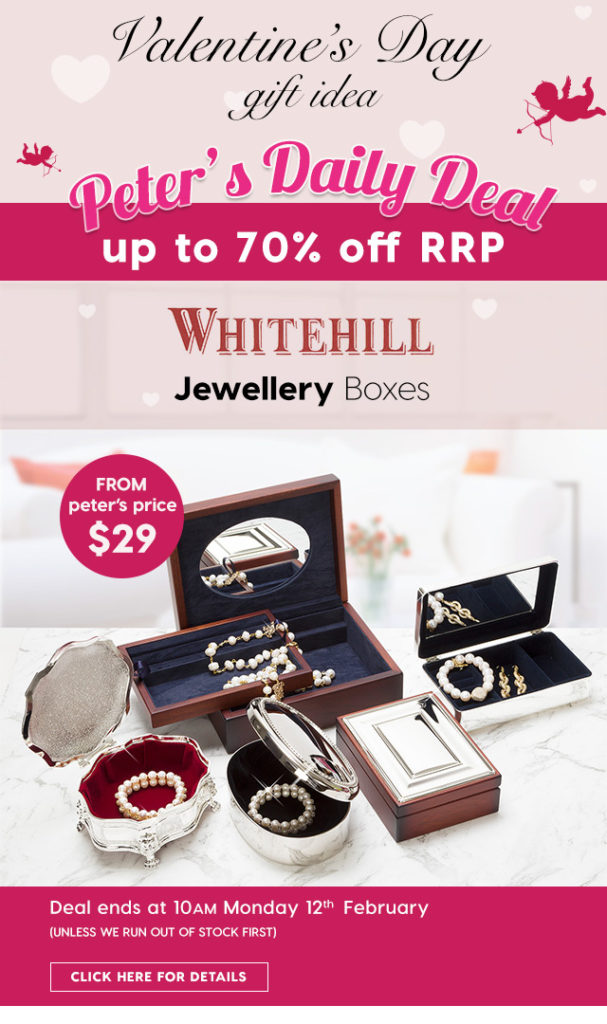 Up to 70% off RRP – Whitehill Jewellery Boxes from Peter’s price $29