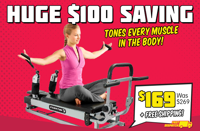 25-55% OFF Fitness Equipment | Fortis Pilates Reformer Gym Machine $169 FREE SHIPPING Was $269