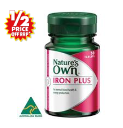 1/2 PRICE OFF  | Nature’s Own Iron Plus 50 Tablets $5.22 (Don’t Pay RRP: $10.45)