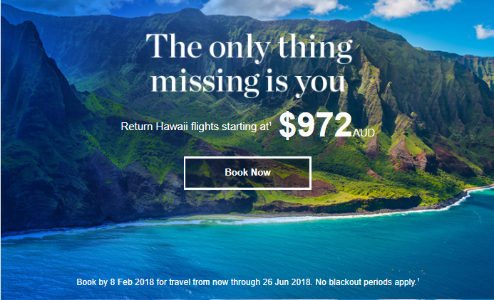 Flights from Australia to Hawaii starting at $972 AUD Return