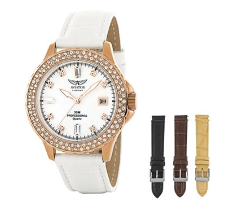 UP TO 80% OFF | Aviator Ladies interchangeable strap watch $45.00 (rrp $227.00)