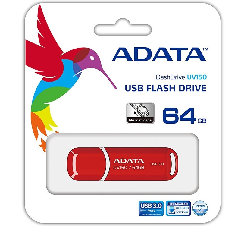 ADATA 64GB UV150 DashDrive Slim Bevelled USB Flash Drive Red $25.00