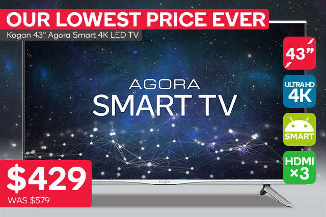 4K Smart TV at Our LOWEST Price Ever! Kogan 43″ Agora Smart 4K LED TV (Series 9 MU9000) $429 + Delivery (Was $579)