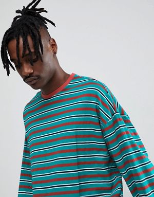 ASOS DESIGN oversized long sleeve bright stripe t-shirt $36.00 Free Shipping