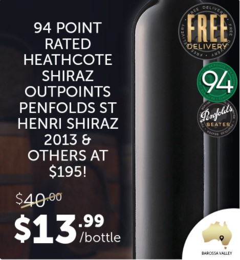 94 Point Single Vineyard Heathcote Shiraz 2013 Cleanskin $13.99 ea (Don’t Pay Price$40.00 ea)